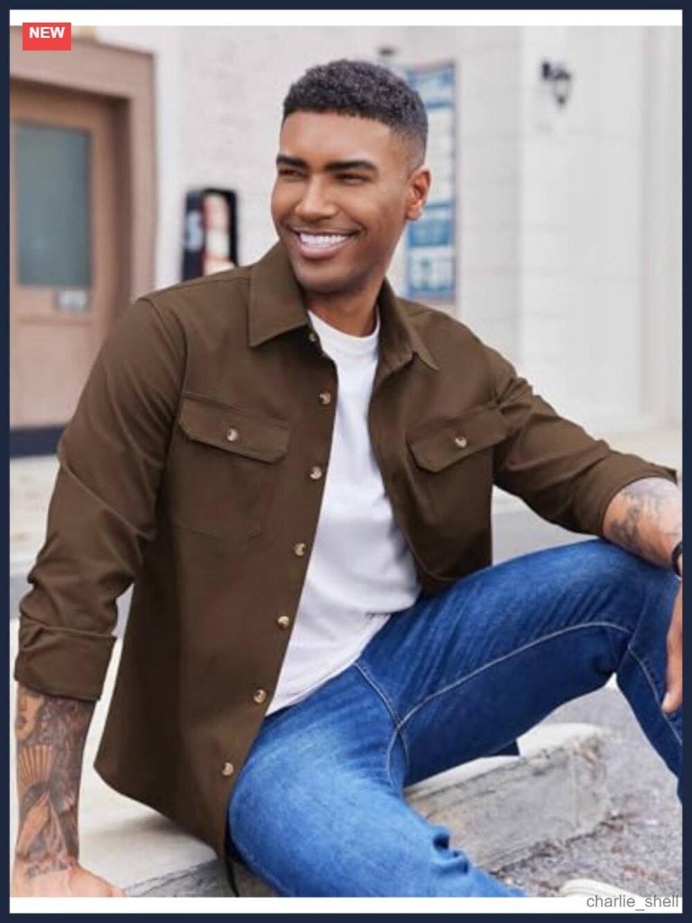 COOFANDY Overshirt Jacket Long Sleeve Button Up Flap Pockets Regular Fit - Picture 3 of 6